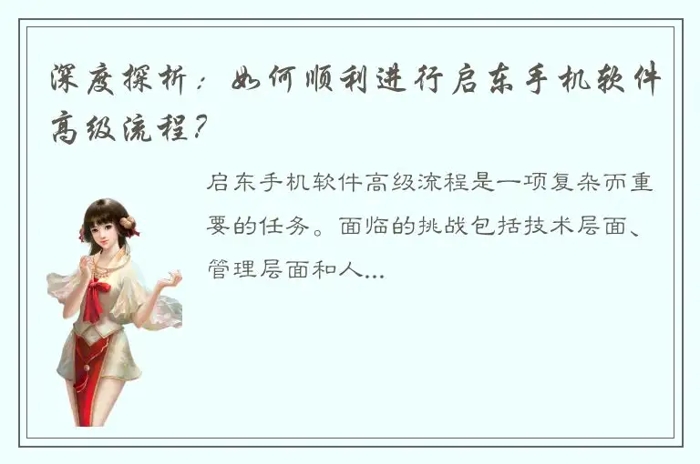 深度探析：如何顺利进行启东手机软件高级流程？