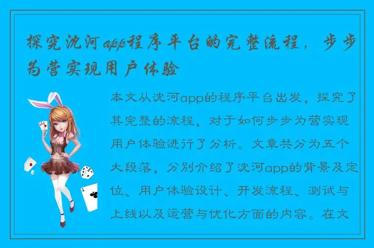 探究沈河app程序平台的完整流程，步步为营实现用户体验