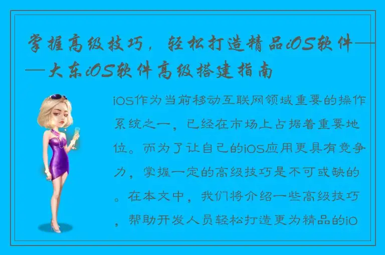 掌握高级技巧，轻松打造精品iOS软件——大东iOS软件高级搭建指南