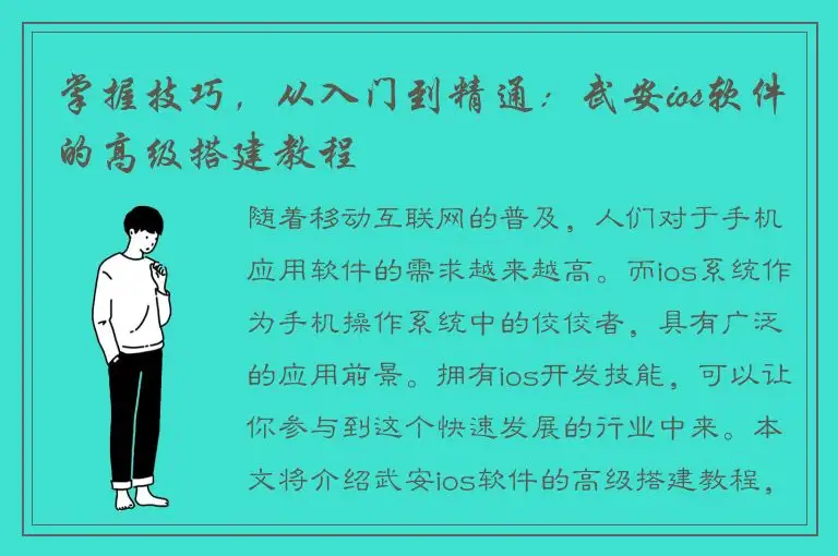 掌握技巧，从入门到精通：武安ios软件的高级搭建教程