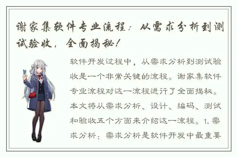 谢家集软件专业流程：从需求分析到测试验收，全面揭秘！