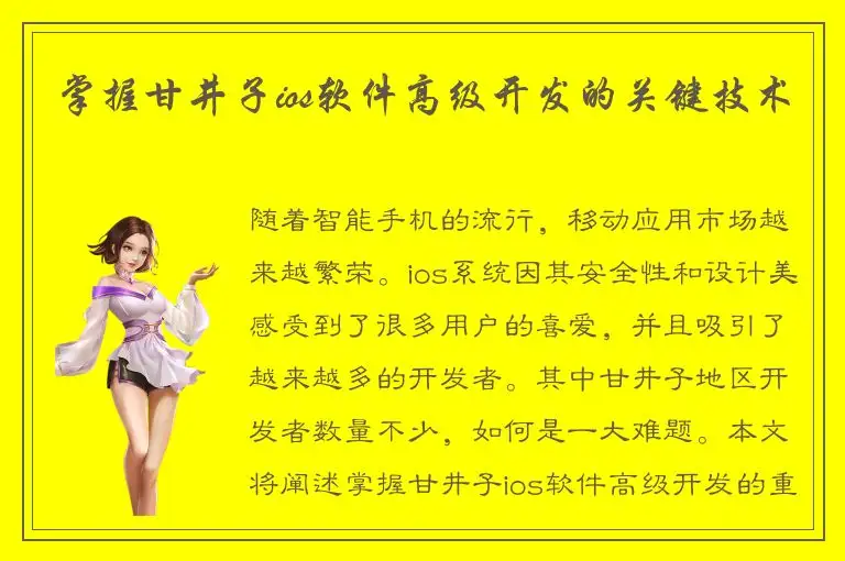 掌握甘井子ios软件高级开发的关键技术