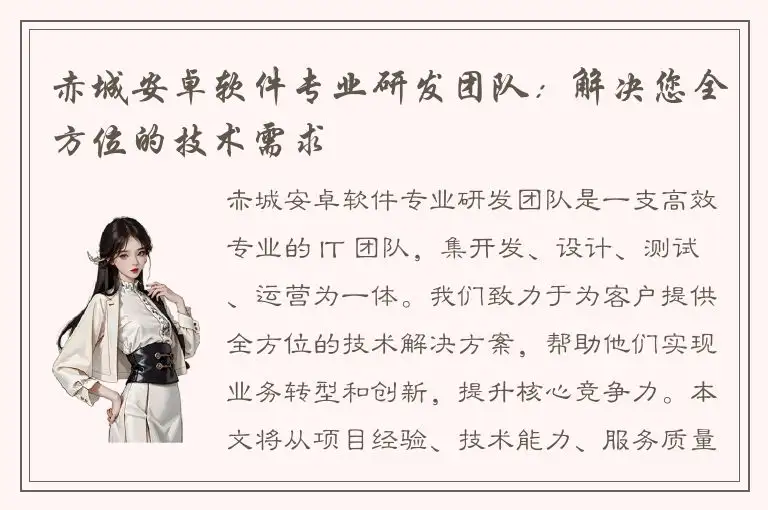 赤城安卓软件专业研发团队：解决您全方位的技术需求