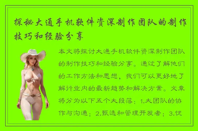 探秘大通手机软件资深制作团队的制作技巧和经验分享