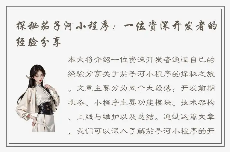 探秘茄子河小程序：一位资深开发者的经验分享
