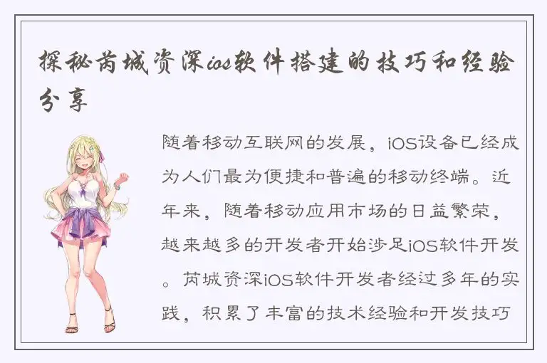探秘芮城资深ios软件搭建的技巧和经验分享