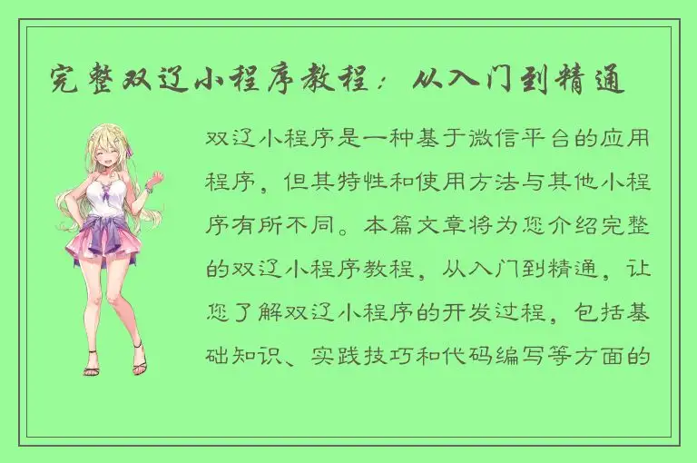 完整双辽小程序教程：从入门到精通