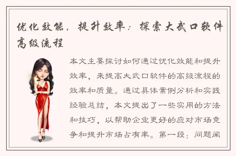 优化效能，提升效率：探索大武口软件高级流程