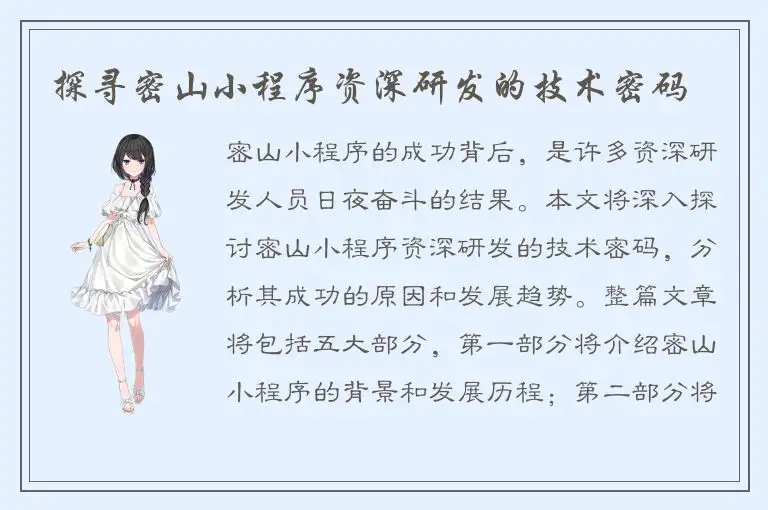 探寻密山小程序资深研发的技术密码