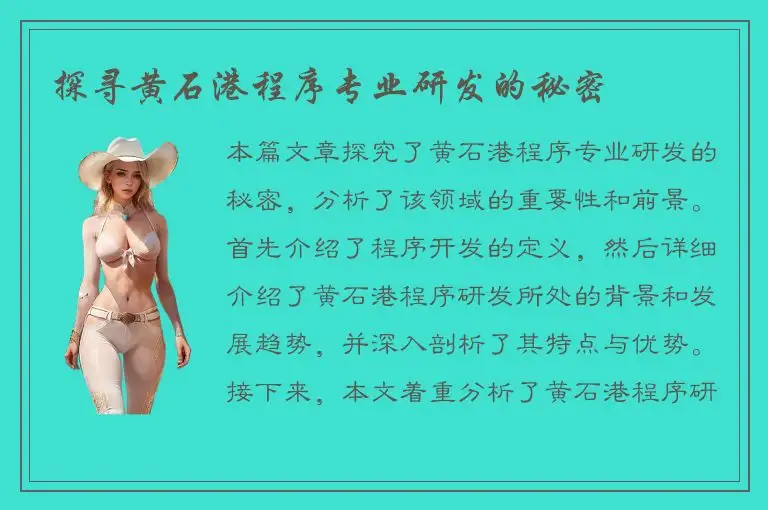 探寻黄石港程序专业研发的秘密