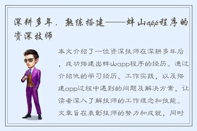 深耕多年，熟练搭建——蚌山app程序的资深技师