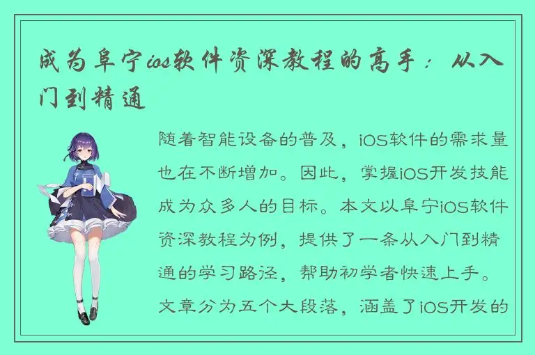 成为阜宁ios软件资深教程的高手：从入门到精通