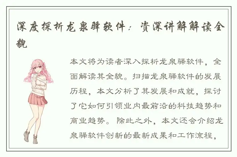 深度探析龙泉驿软件：资深讲解解读全貌