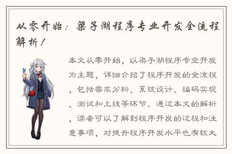 从零开始：梁子湖程序专业开发全流程解析！