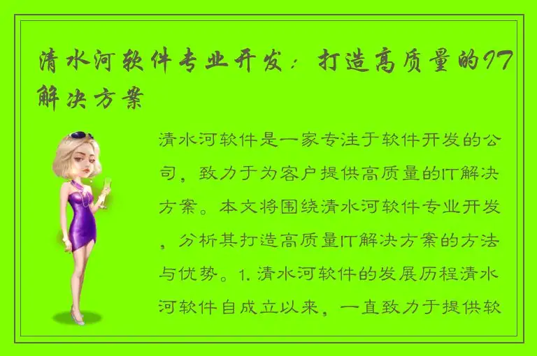 清水河软件专业开发：打造高质量的IT解决方案