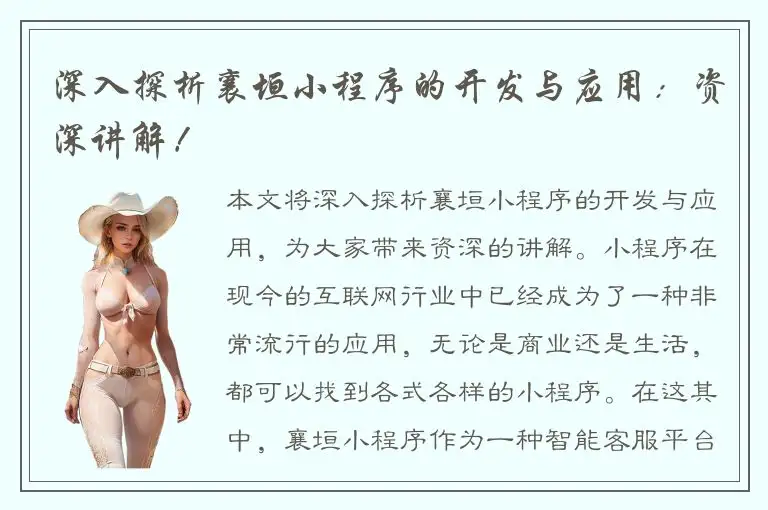 深入探析襄垣小程序的开发与应用：资深讲解！