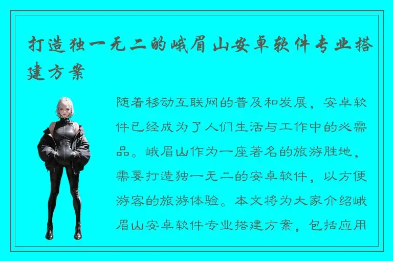 打造独一无二的峨眉山安卓软件专业搭建方案