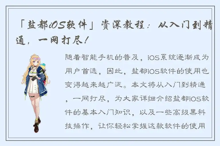 「盐都iOS软件」资深教程：从入门到精通，一网打尽！