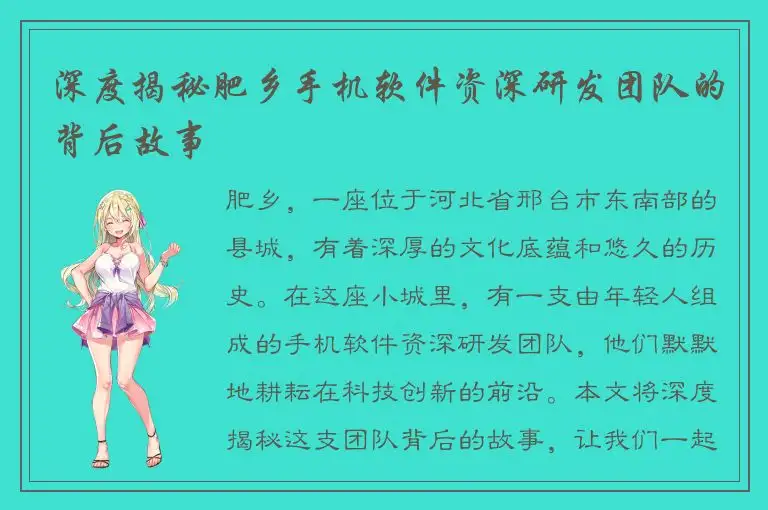 深度揭秘肥乡手机软件资深研发团队的背后故事