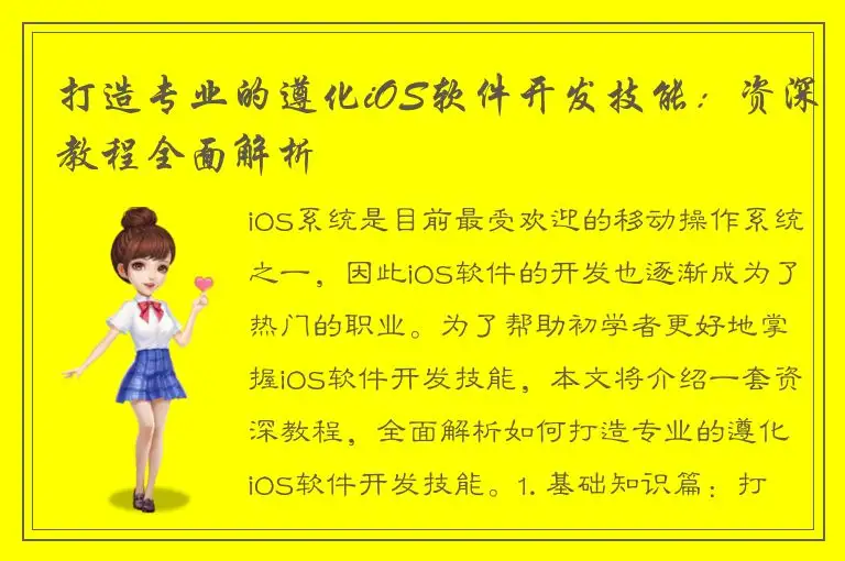 打造专业的遵化iOS软件开发技能：资深教程全面解析