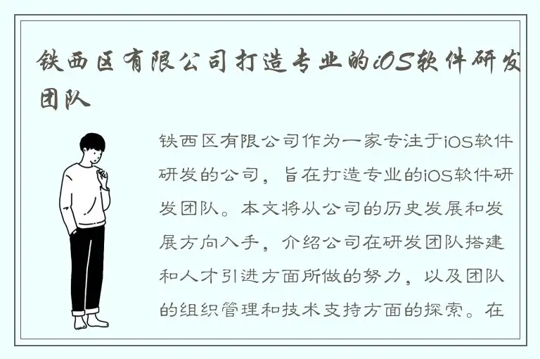 铁西区有限公司打造专业的iOS软件研发团队