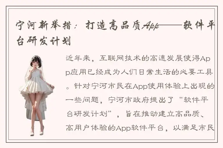 宁河新举措：打造高品质App——软件平台研发计划