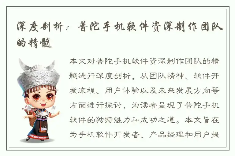 深度剖析：普陀手机软件资深制作团队的精髓