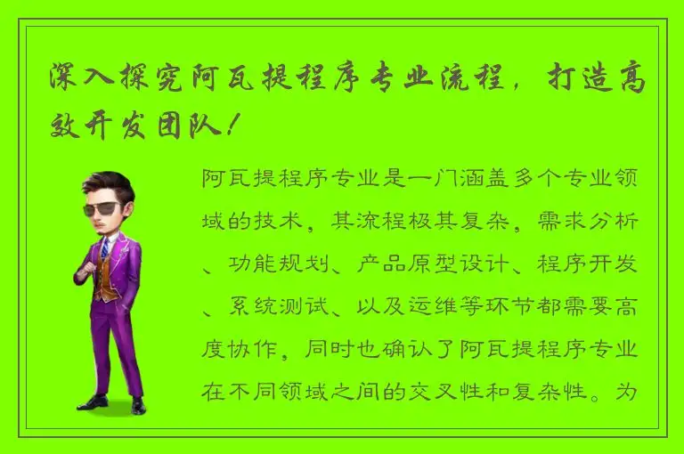 深入探究阿瓦提程序专业流程，打造高效开发团队！