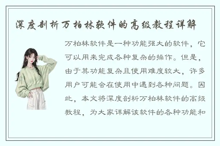 深度剖析万柏林软件的高级教程详解