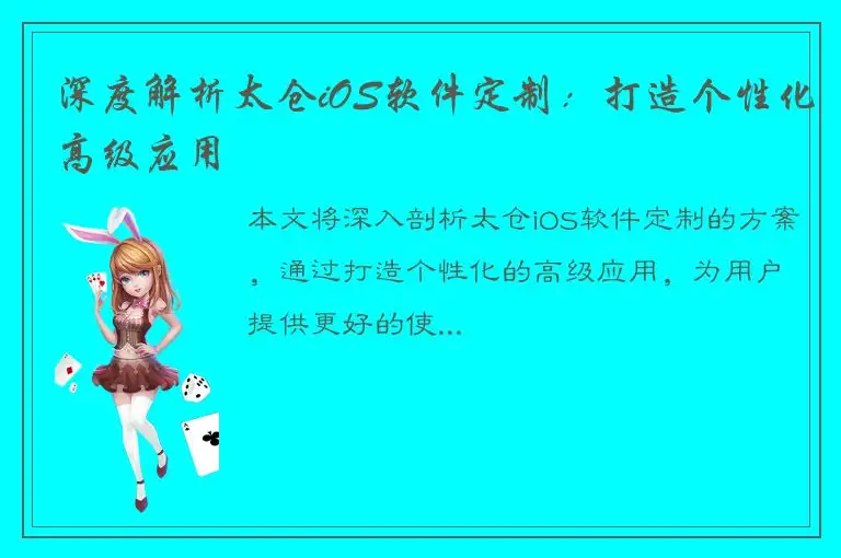 深度解析太仓iOS软件定制：打造个性化高级应用