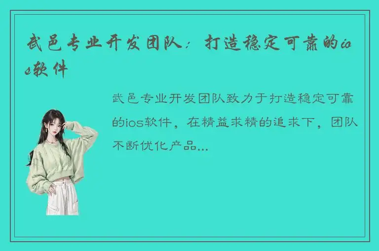 武邑专业开发团队：打造稳定可靠的ios软件