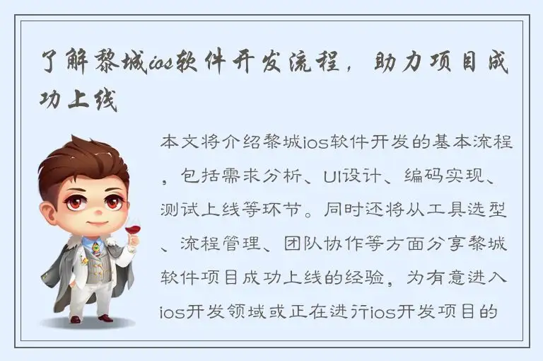 了解黎城ios软件开发流程，助力项目成功上线