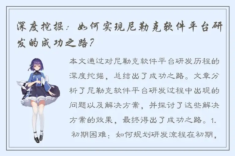 深度挖掘：如何实现尼勒克软件平台研发的成功之路？