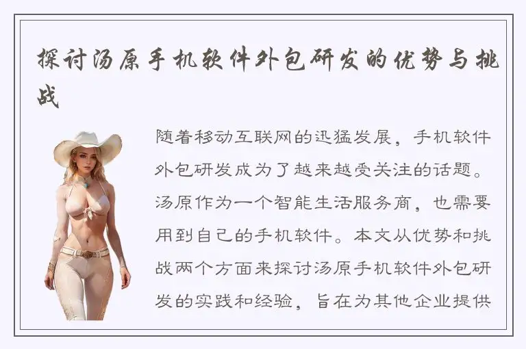 探讨汤原手机软件外包研发的优势与挑战
