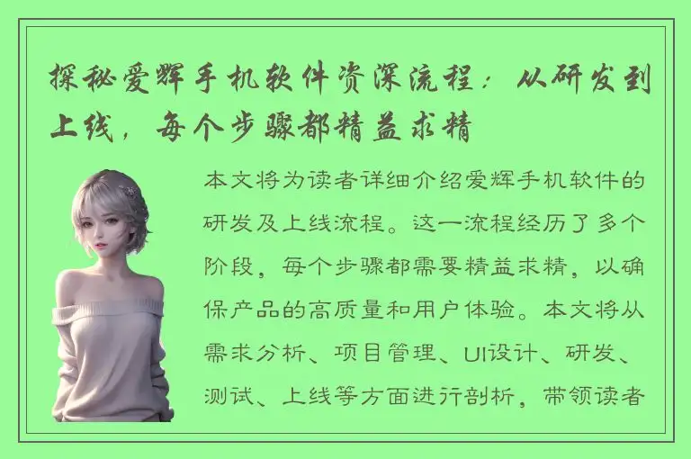 探秘爱辉手机软件资深流程：从研发到上线，每个步骤都精益求精