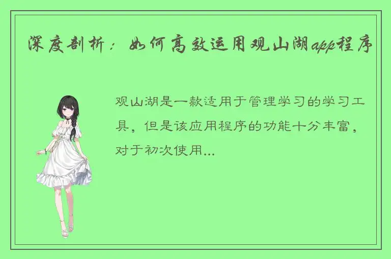 深度剖析：如何高效运用观山湖app程序
