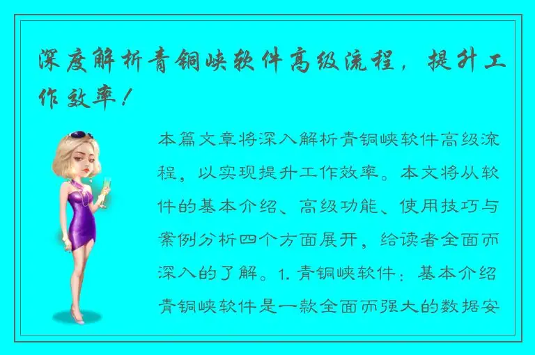 深度解析青铜峡软件高级流程，提升工作效率！