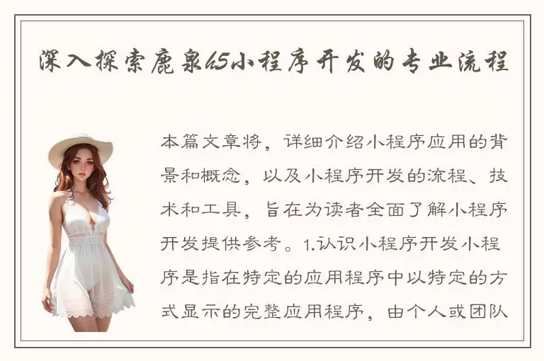 深入探索鹿泉h5小程序开发的专业流程