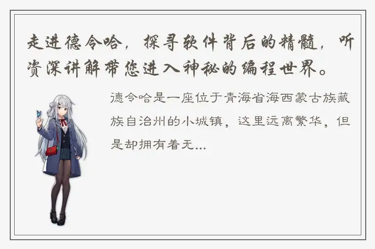 走进德令哈，探寻软件背后的精髓，听资深讲解带您进入神秘的编程世界。