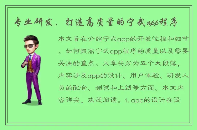专业研发，打造高质量的宁武app程序