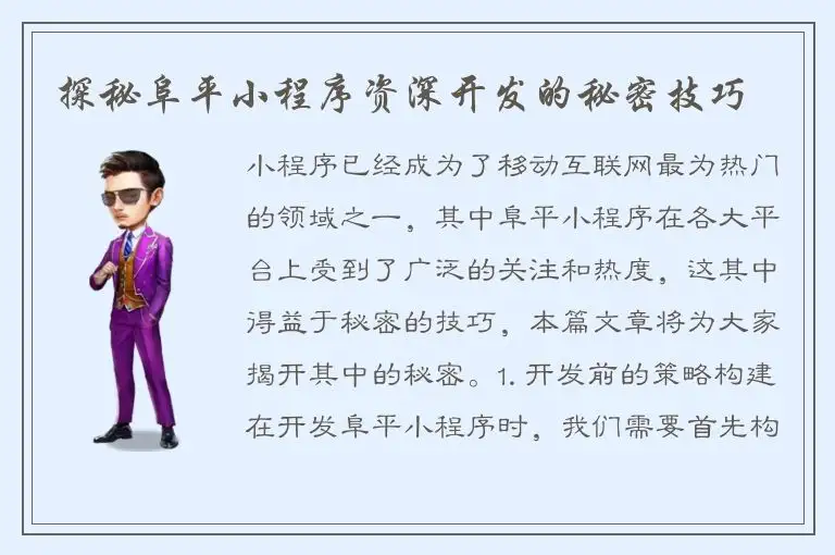 探秘阜平小程序资深开发的秘密技巧
