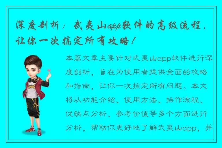 深度剖析：武夷山app软件的高级流程，让你一次搞定所有攻略！