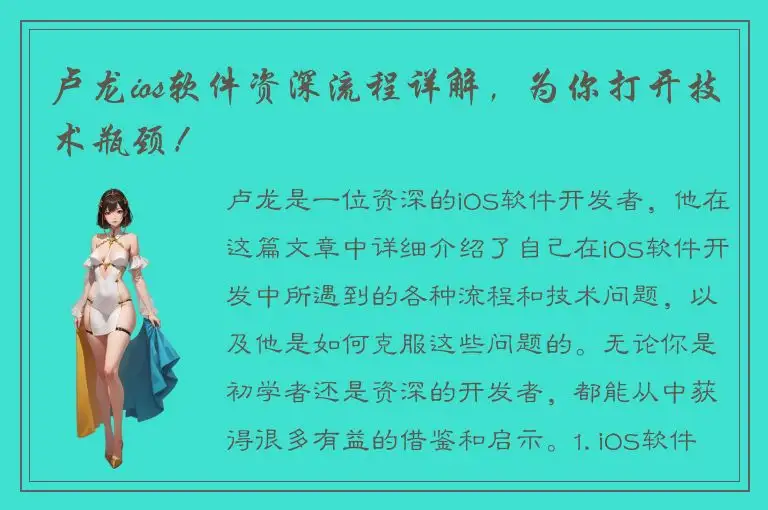 卢龙ios软件资深流程详解，为你打开技术瓶颈！