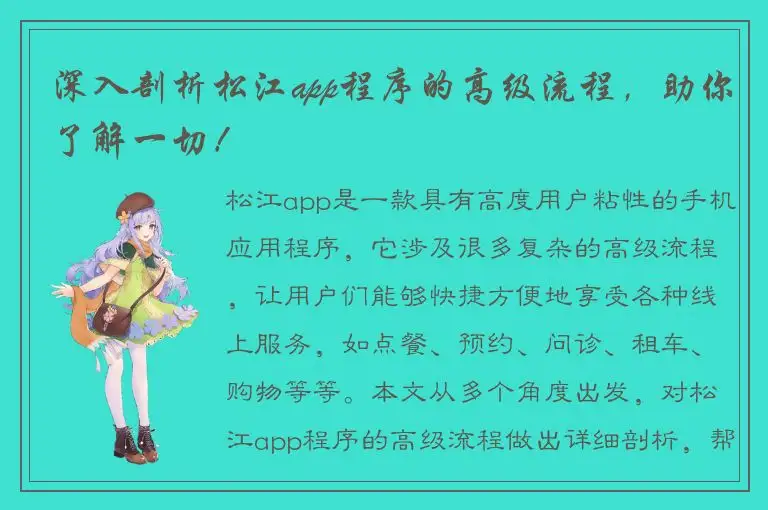 深入剖析松江app程序的高级流程，助你了解一切！