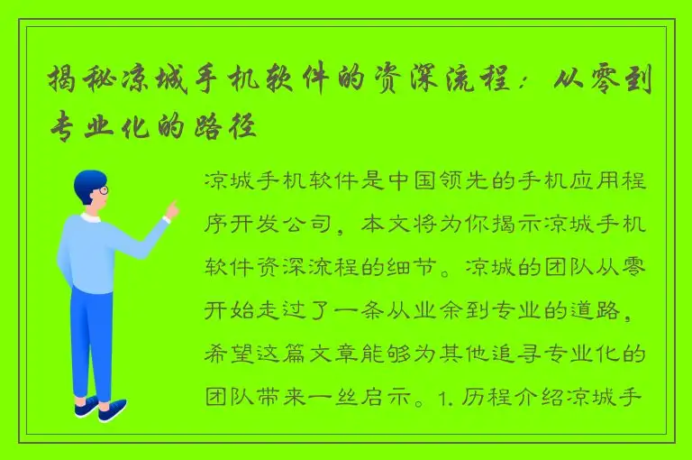 揭秘凉城手机软件的资深流程：从零到专业化的路径