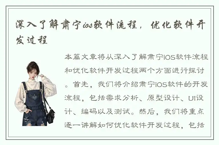 深入了解肃宁ios软件流程，优化软件开发过程