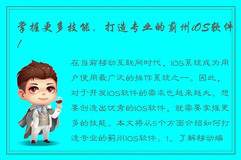 掌握更多技能，打造专业的蓟州iOS软件！
