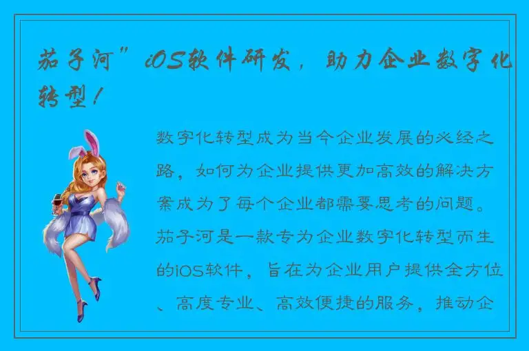 茄子河”iOS软件研发，助力企业数字化转型！