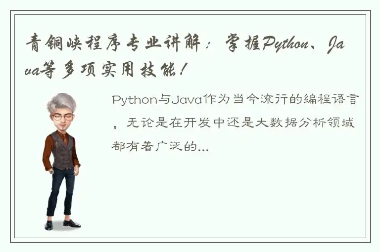 青铜峡程序专业讲解：掌握Python、Java等多项实用技能！