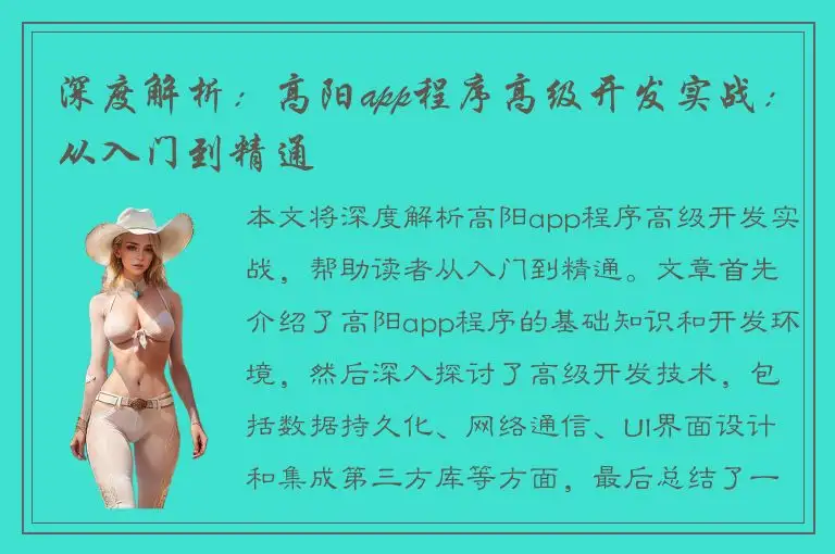 深度解析：高阳app程序高级开发实战：从入门到精通